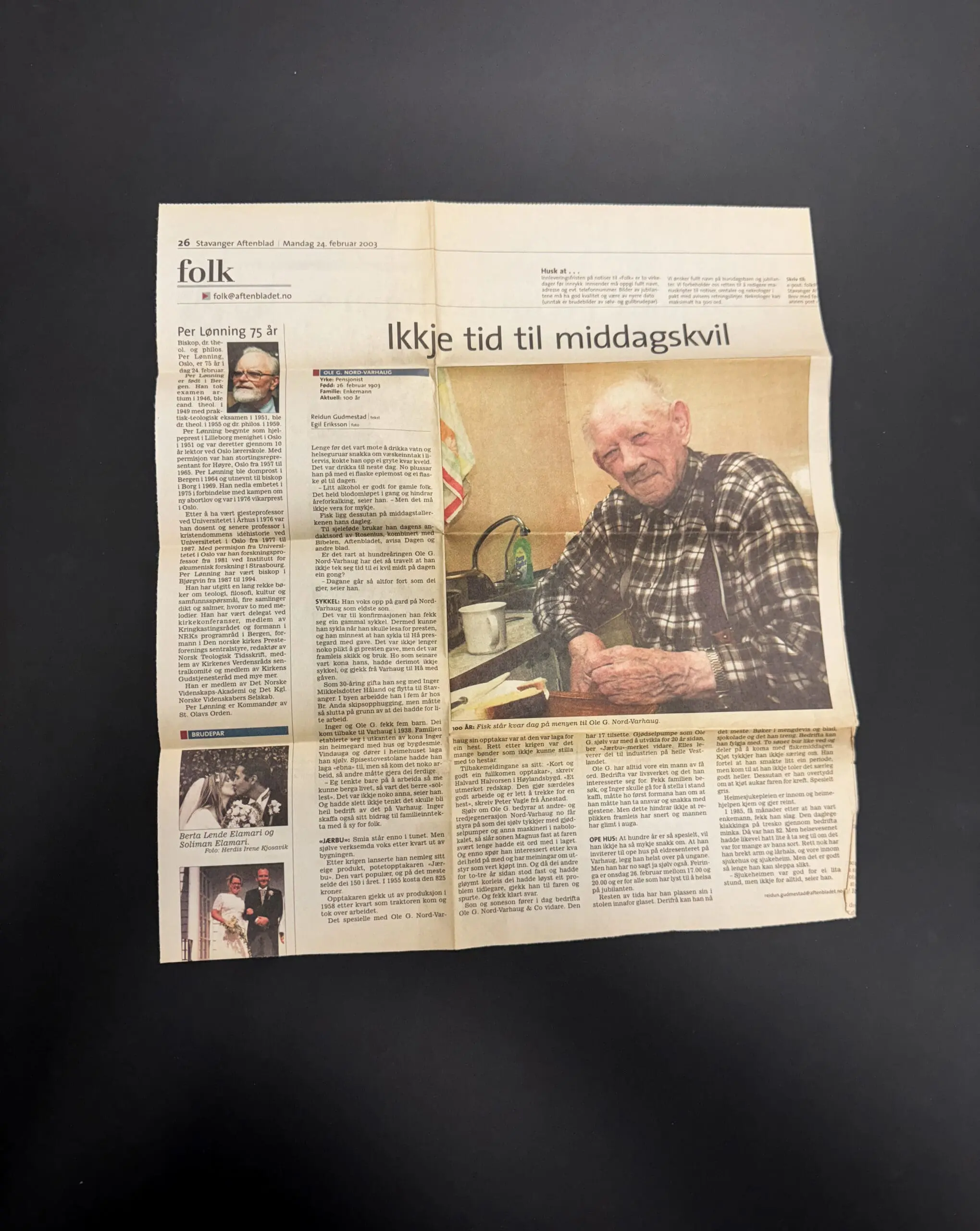 Intervju med Ole Nord-Varhaug i Stavanger Aftenblad 2003
